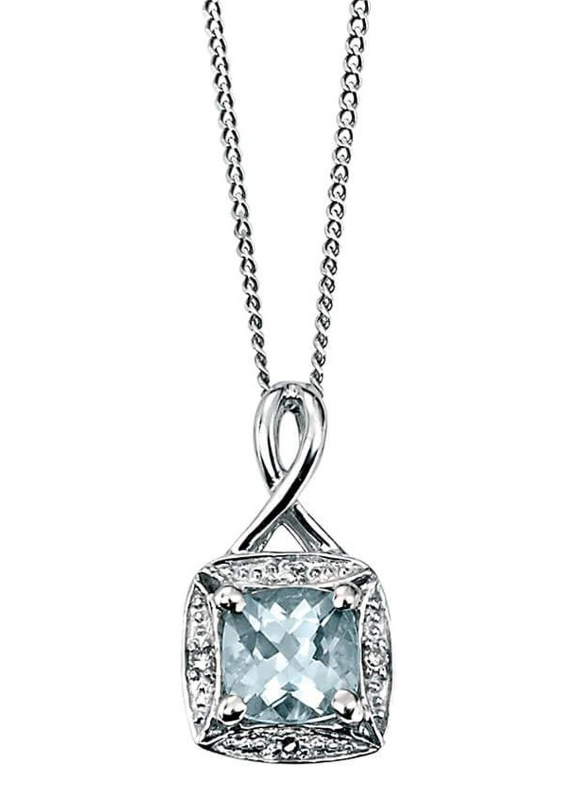 Aquamarine and Diamond Set Solid White Gold Pendant Earrings 16, 18 or 20" Chain
