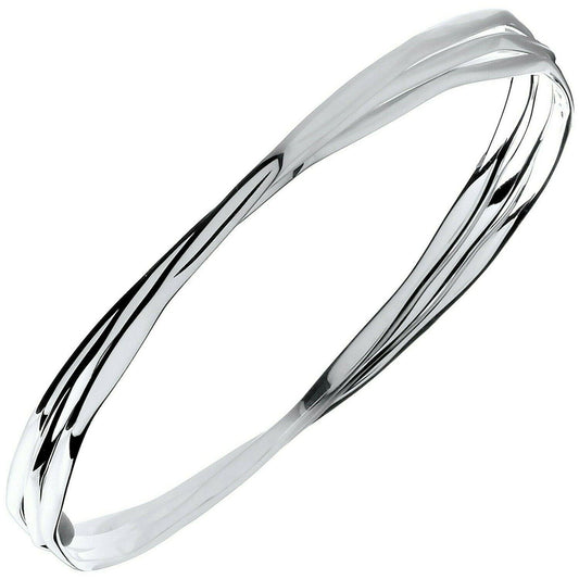 Silver Russian Wedding Bangle Faceted Design British Made Full Hallmark Boxed