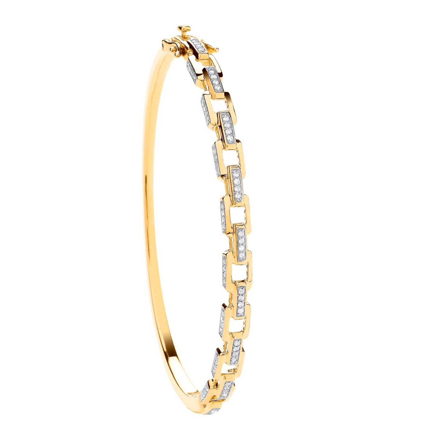 9ct Yellow Gold Square Link 0.50ctw Diamond Bangle Made in London