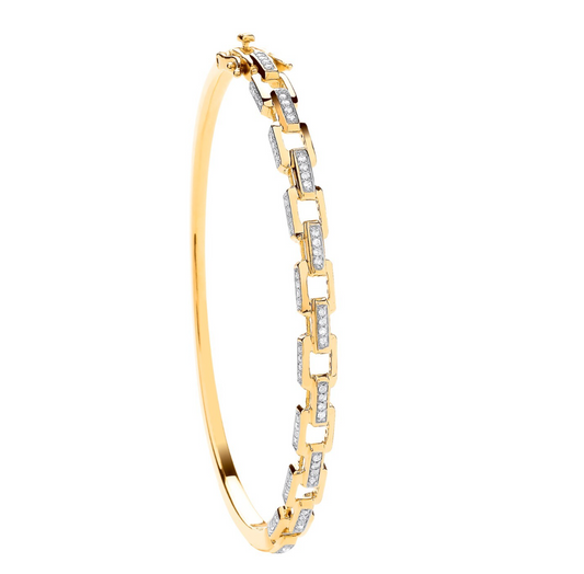 9ct Yellow Gold Square Link 0.50ctw Diamond Bangle Made in London