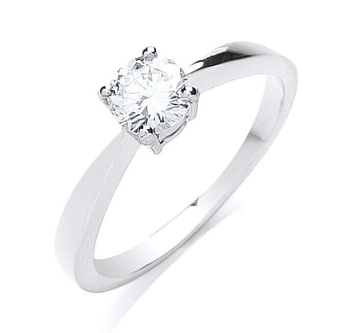 Real Diamond Solitaire Ring 18ct White Gold 0.50 Carat Weight of Diamonds