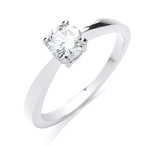 Real Diamond Solitaire Ring 18ct White Gold 0.50 Carat Weight of Diamonds