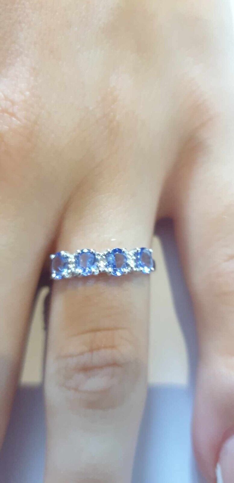 Tanzanite and Diamond Eternity Ring Solid 9ct White Gold Genuine Stones Size J-Q