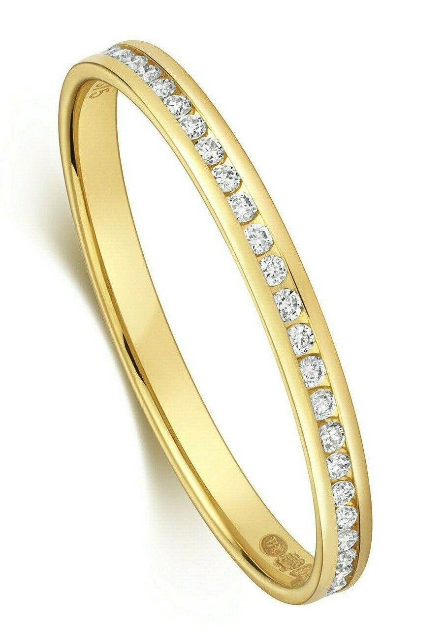 Real Diamond Half Eternity Ring Solid Yellow Gold Channel Set Band Size J-Q