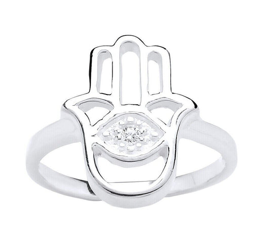 Evil Eye Handsa Ring Solid Silver Ladies 925 Hallmark