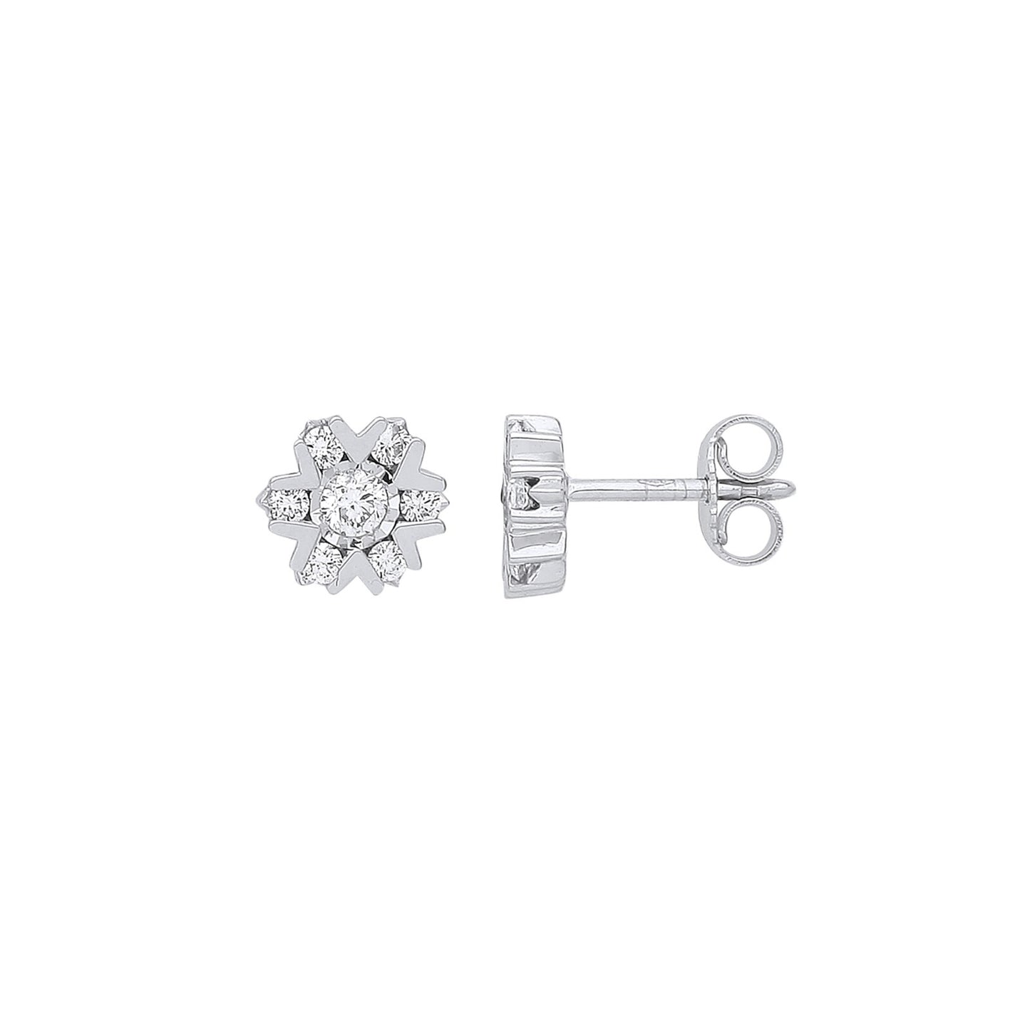 9ct White Gold 0.50ctw Diamond Earrings Hallmarked 8.7mm Diameter