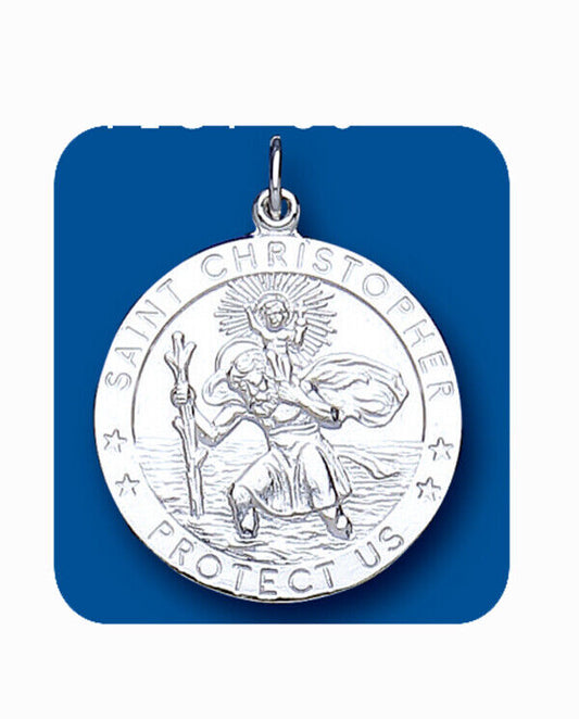 Saint Christopher Pendant Protect Us Sterling Silver Hallmark All Chain Lengths