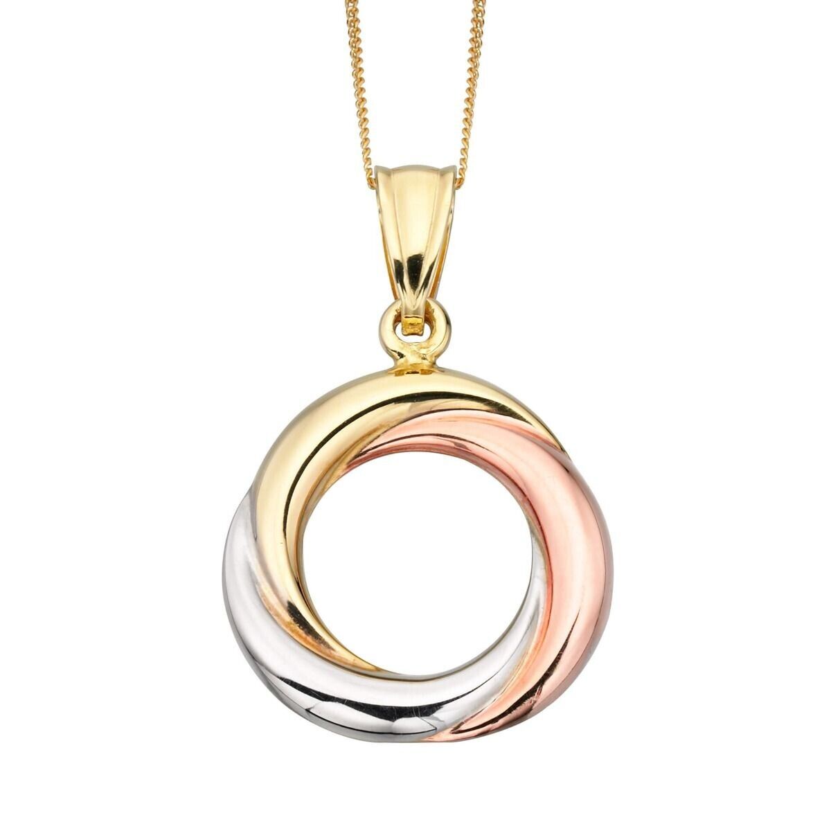 Open Circle Pendant and Earrings Set 9ct Three Colour Gold 16, 18 or 20" Chain