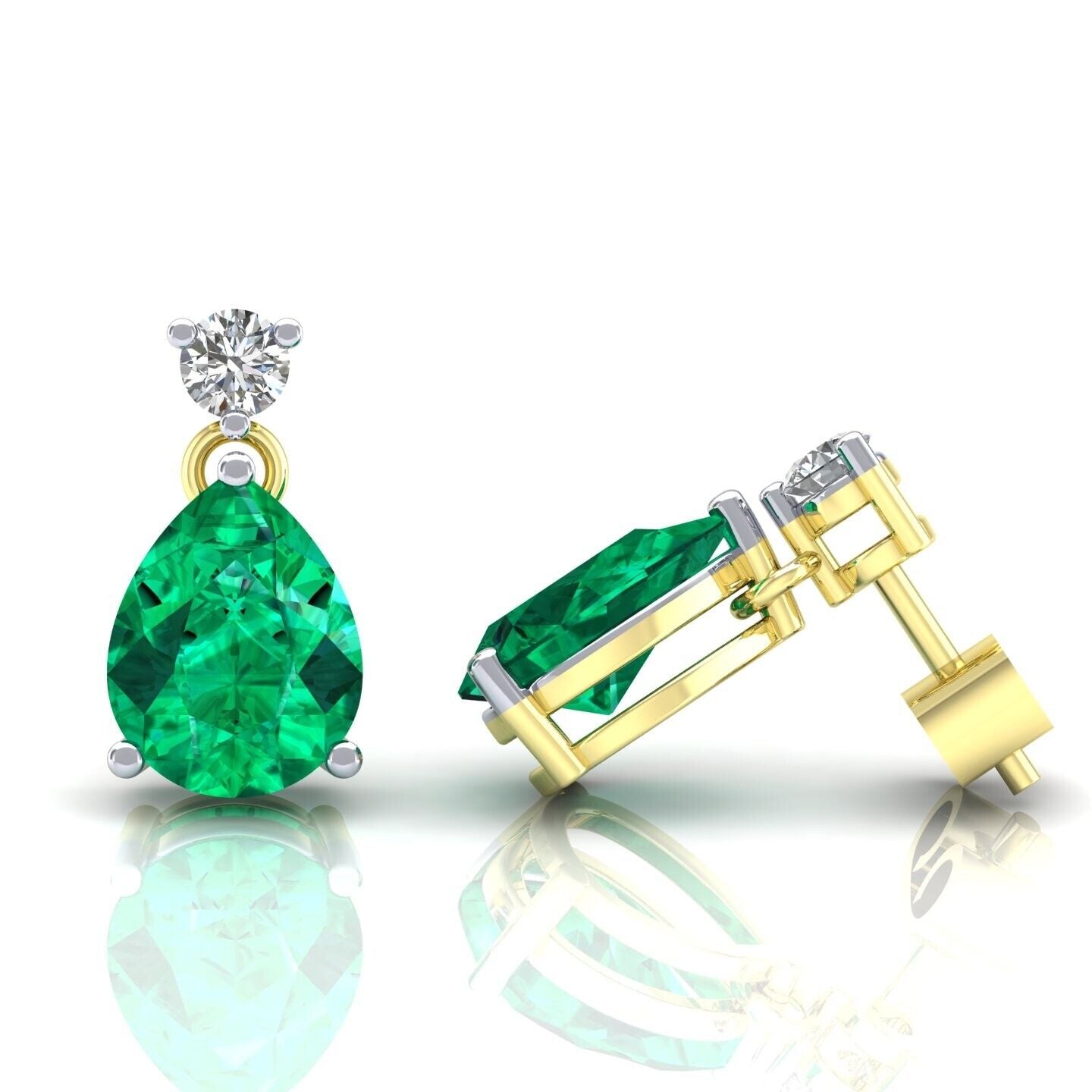 Emerald Pear Drop Earrings Solid 9ct Yellow Gold Fully Hallmarked