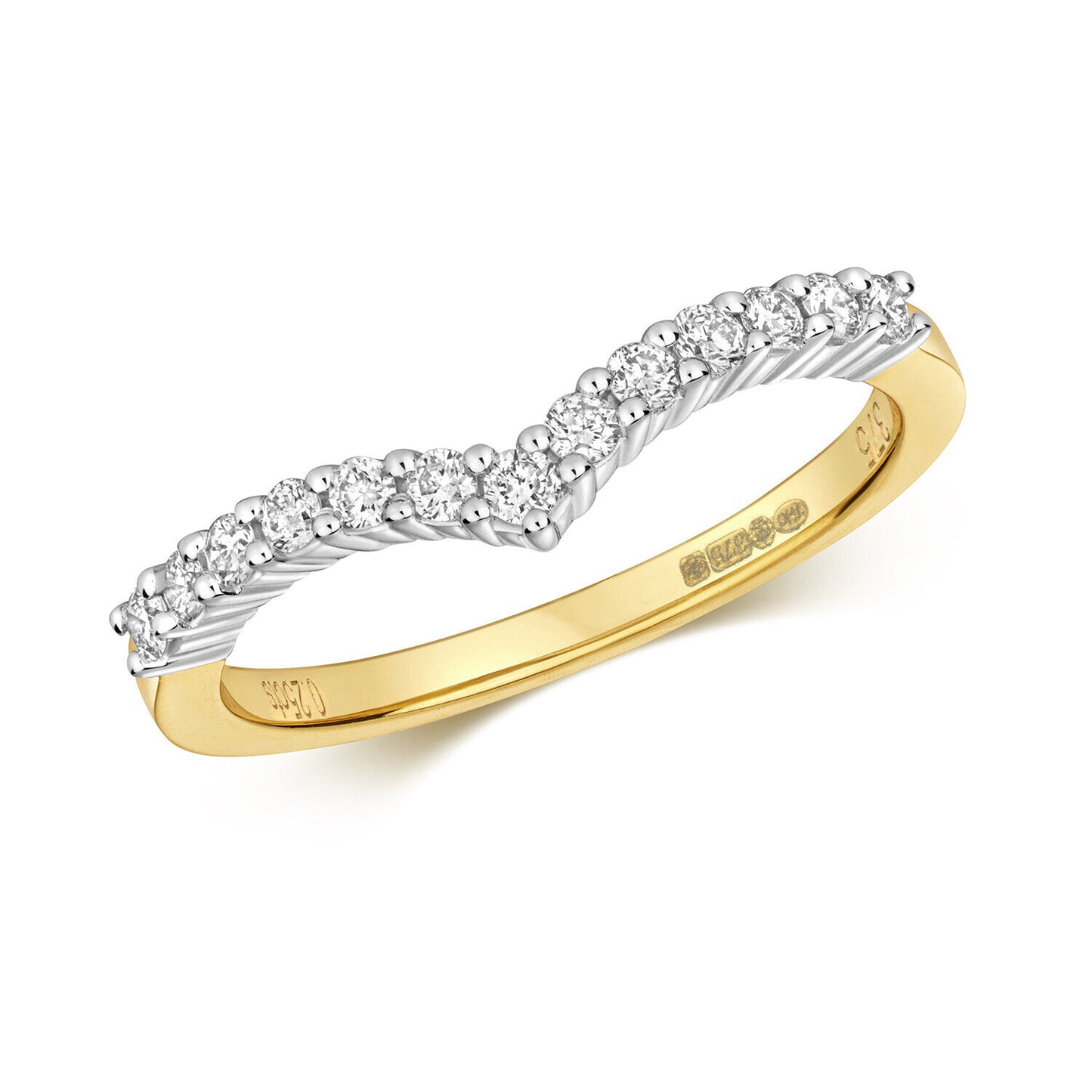 Real Diamond Wishbone Ring Solid Yellow Gold 0.25ctw Claw Set Eternity