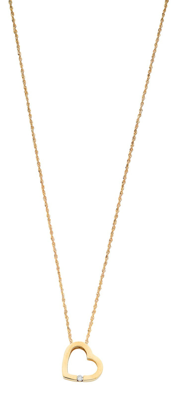 9ct Yellow Gold 0.04ct Diamond Heart Pendant with 18in/45cm Chain Made in London
