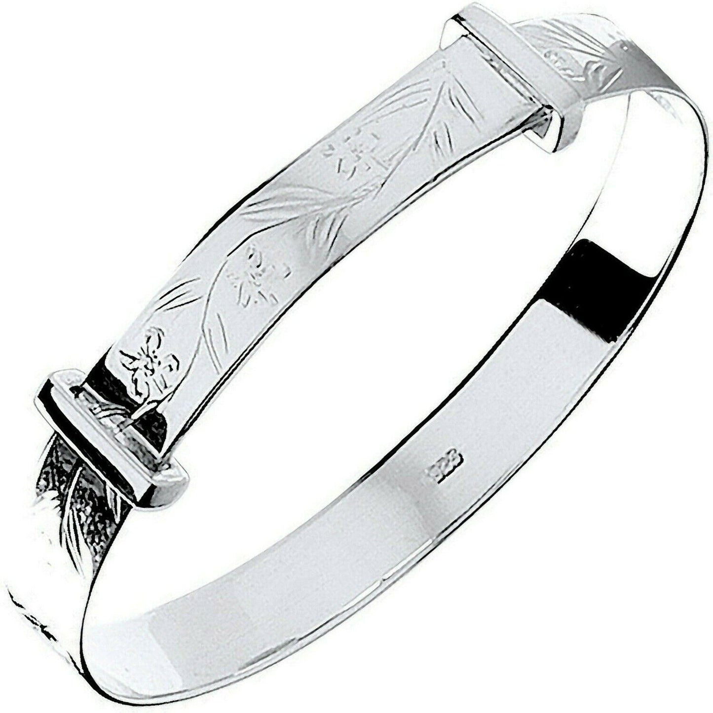 Silver Baby Girls Bangle Flower Design 925 Hallmark British Made Christening