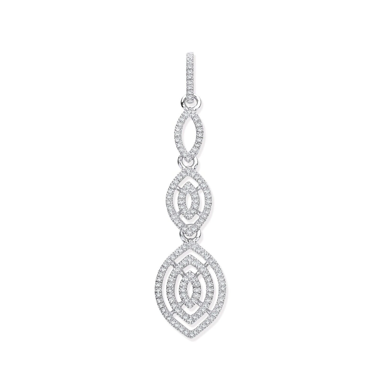 9ct White Gold Drop 0.25ct Diamond Marquise Pendant Hallmarked