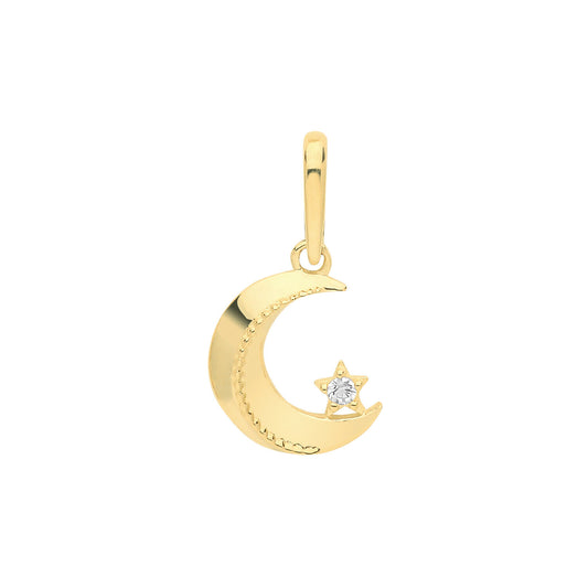 Moon & Star Pendant Yellow Gold 19mm x 11mm British Made