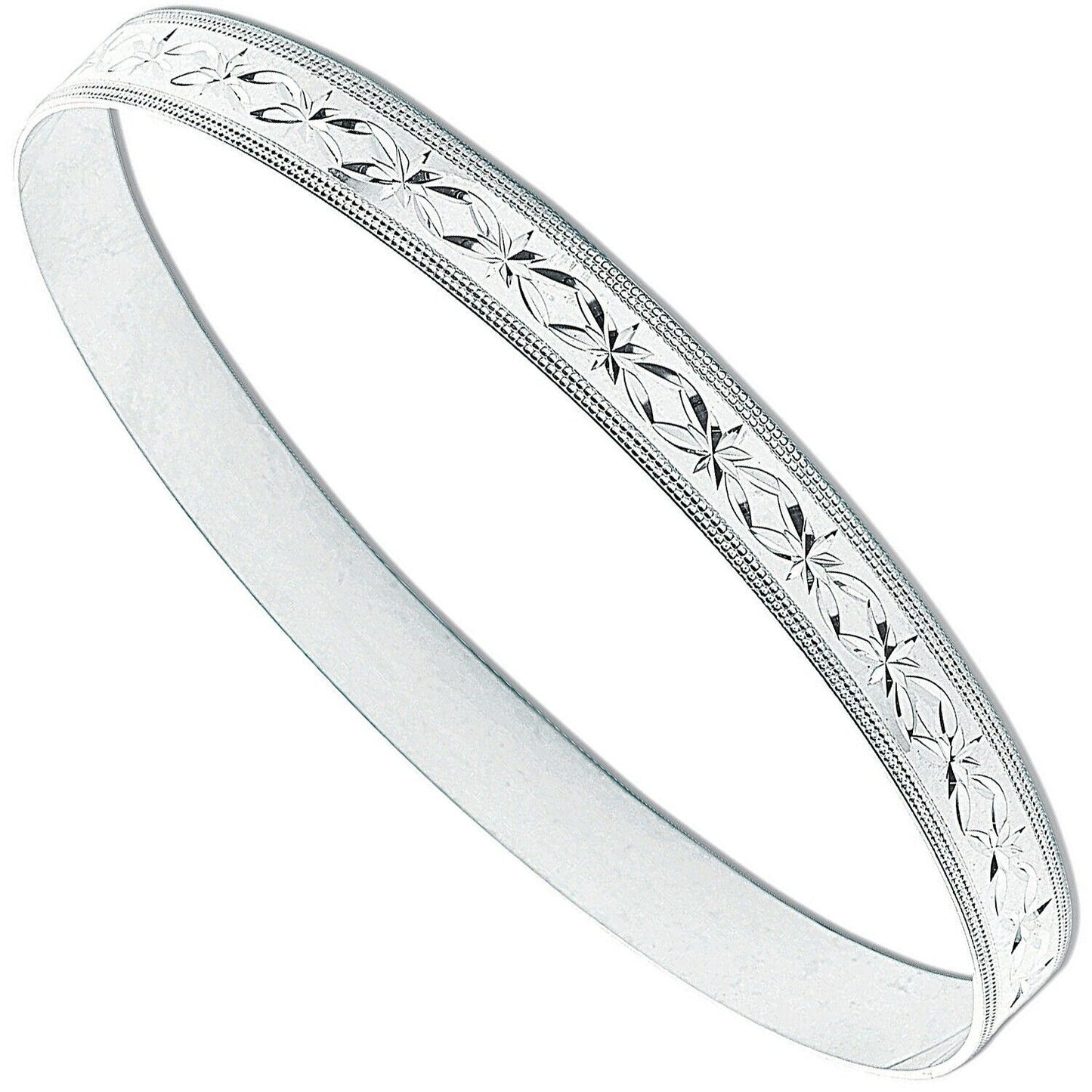Sterling Silver 7mm Diamond Cut D-Shaped Slave Bangle