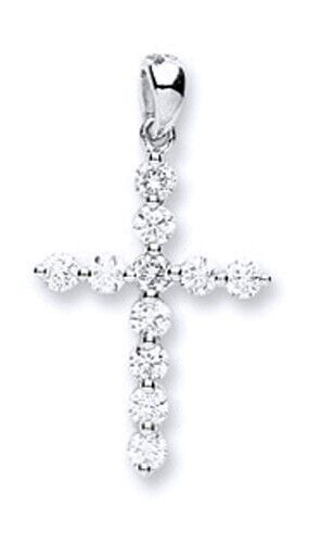18ct White Gold 0.28ctw Diamond Cross Pendant Hallmarked