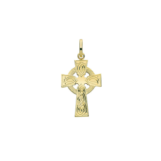 Gold Celtic Cross Pendant Yellow Gold 32mm x 17mm British Made