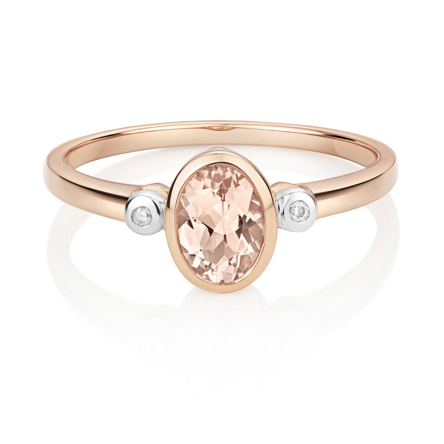 Real Morganite and Diamond Ring Solid Rose Gold Oval Solitaire Size J - Q