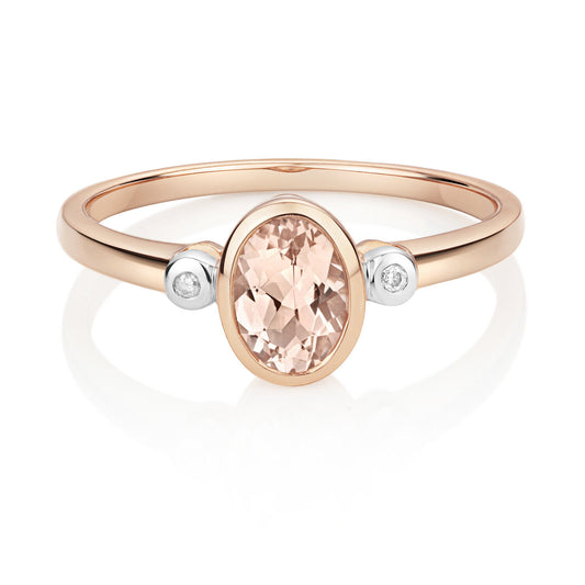 Real Morganite and Diamond Ring Solid Rose Gold Oval Solitaire  Size J - Q