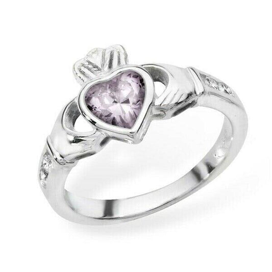 Irish Claddagh Ring Sterling Silver Pink Topaz Friendship Love 925 hallmark