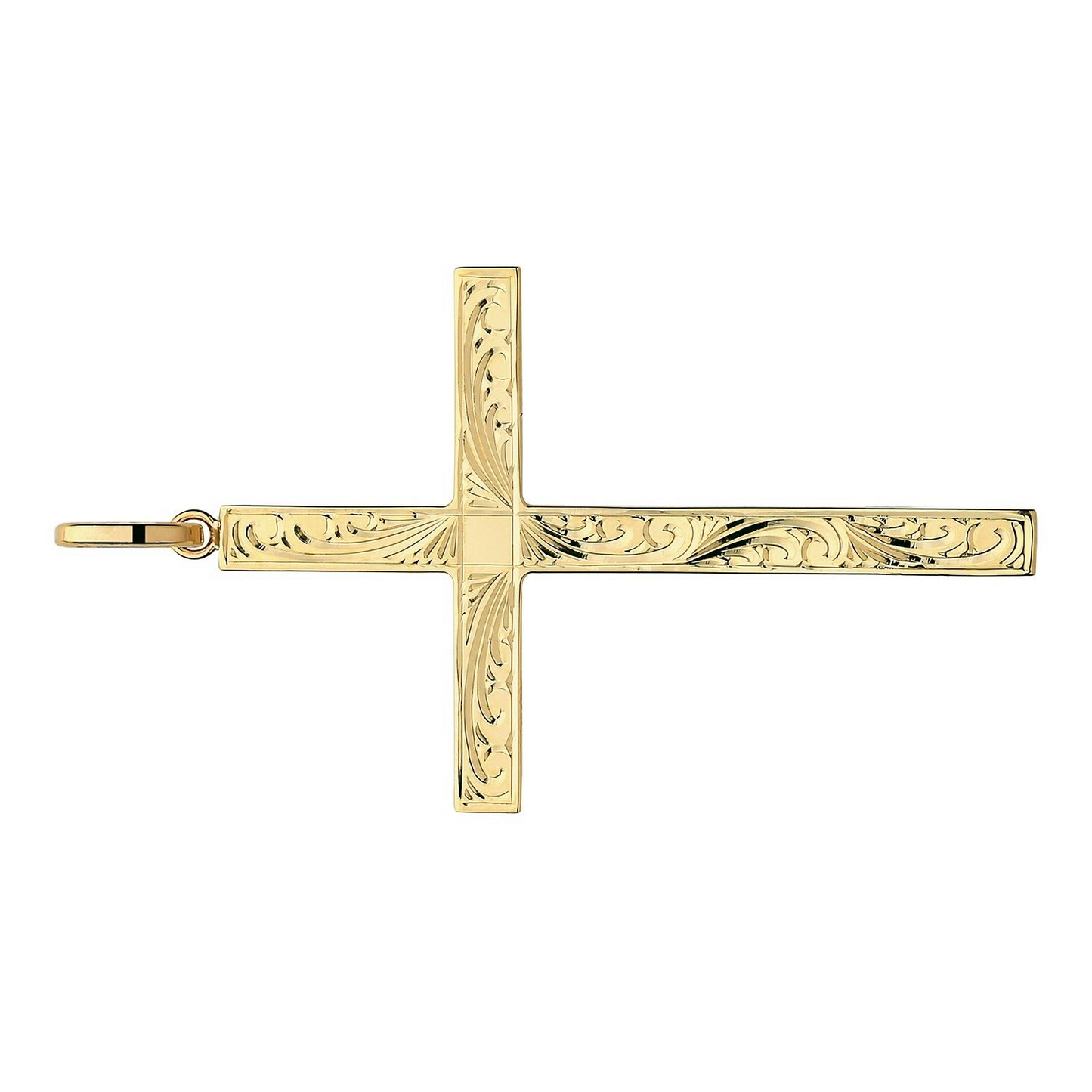 9ct Yellow Gold Patterned Cross Pendant Large 48 x 32mm Christianity Christening