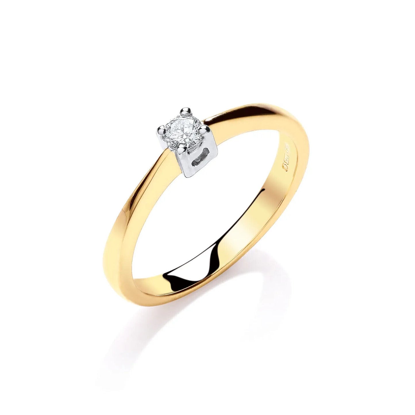 9ct Yellow Gold 0.15ct Real Diamond Solitaire Engagement Ring Size J - Q