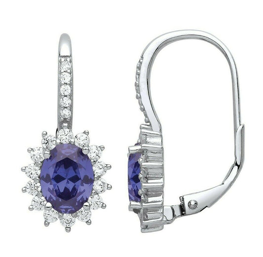 Tanzanite Leverback Drop Earrings Sterling Silver Rhodium Plate 925 Hallmark