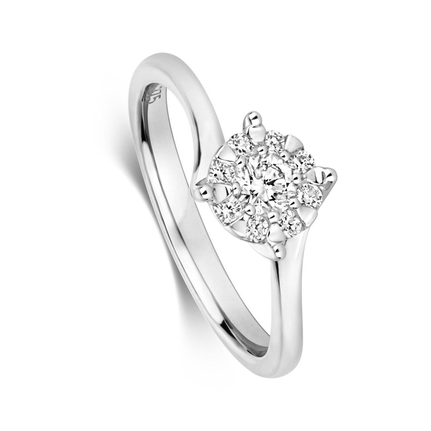 Real Diamond Twist Ring 9ct White Gold Brilliant Set Solitaire Size J - Q