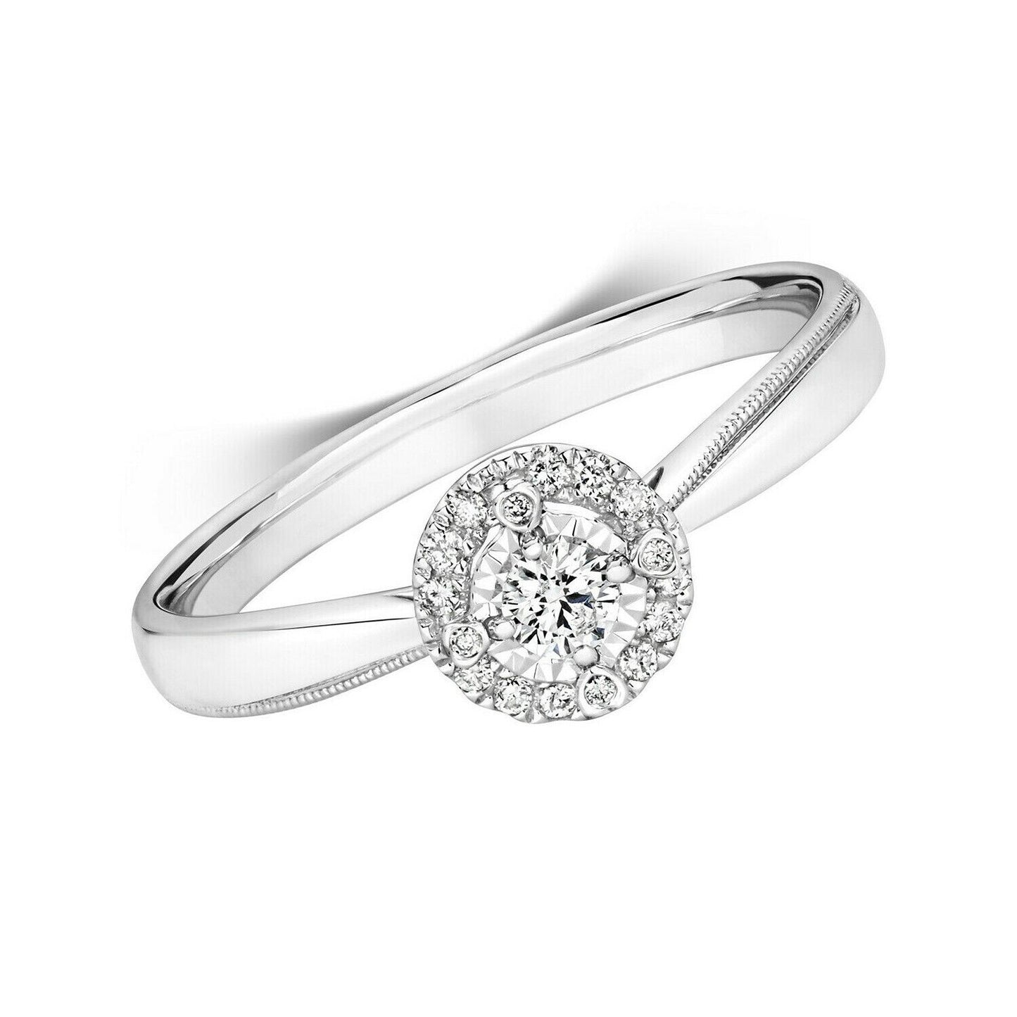 Real Diamond Ring Illusion 9ct White Gold Solitaire Cluster 0.15ctw