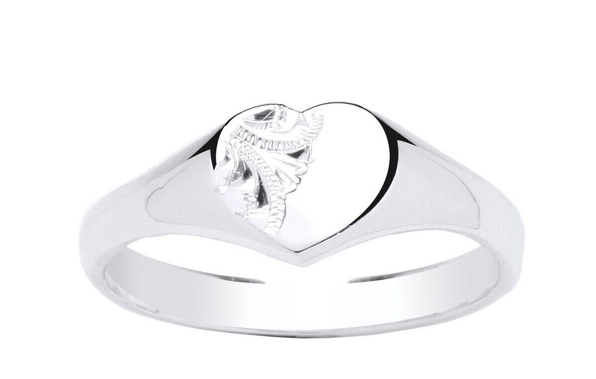 Silver Heart Signet Ring Ladies Engraved Detail 925 Hallmark
