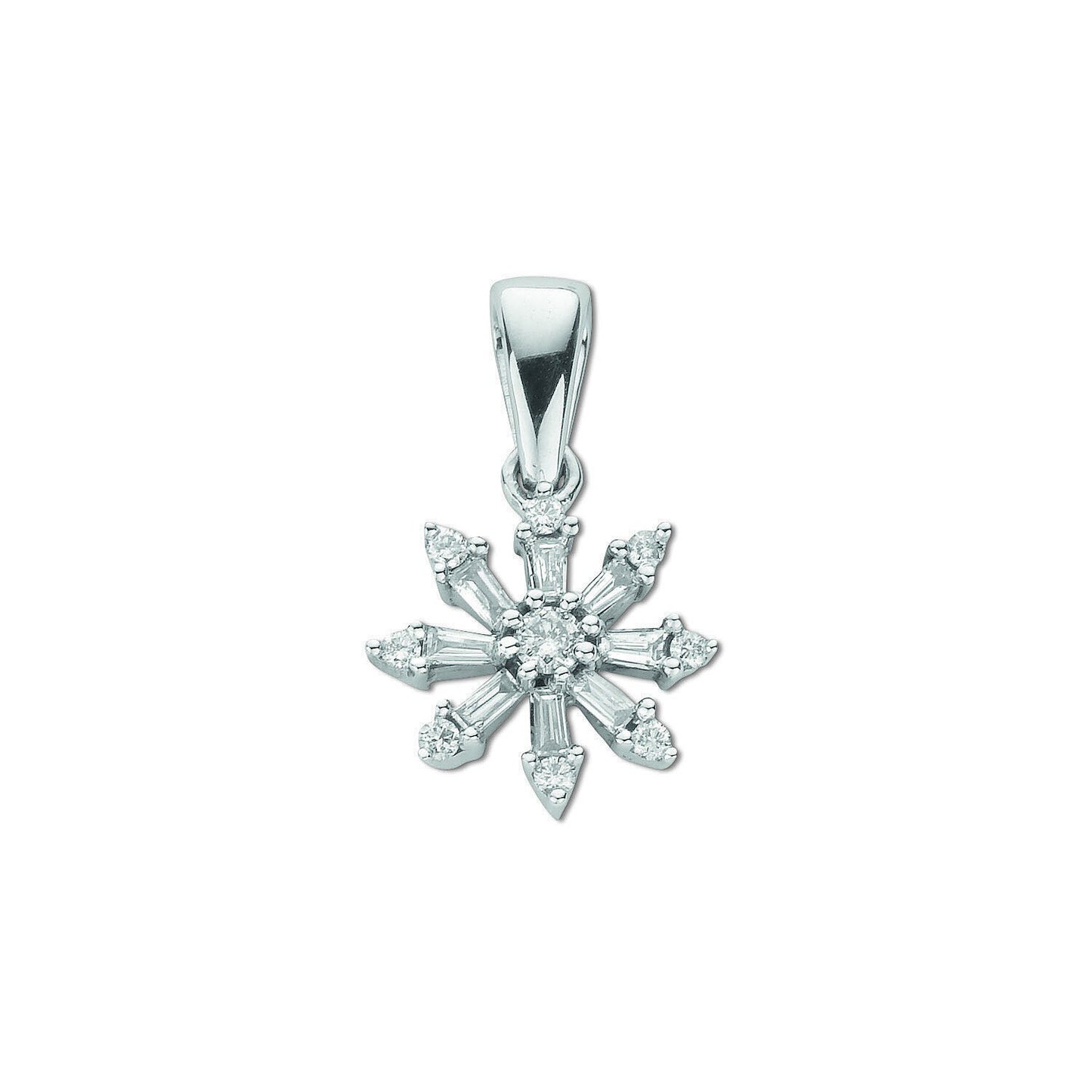 9ct White Gold 0.25ct Diamond Snowflake Pendant Made in London