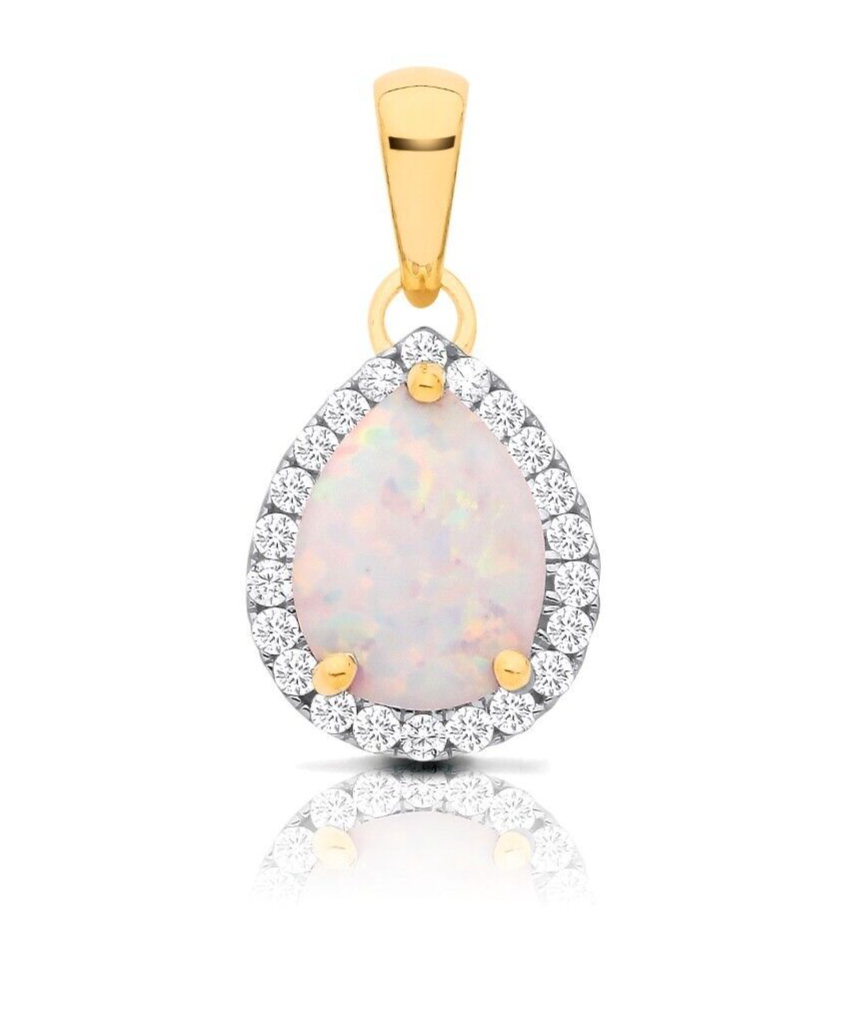Opal Pear Cluster Pendant Solid 9ct Yellow Gold 18" Chain Hallmarked
