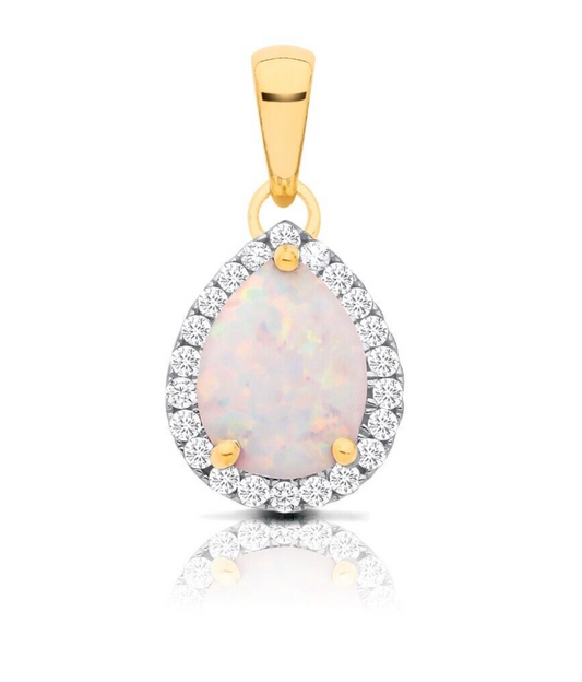 Opal Pear Cluster Pendant Solid 9ct Yellow Gold 18" Chain Hallmarked