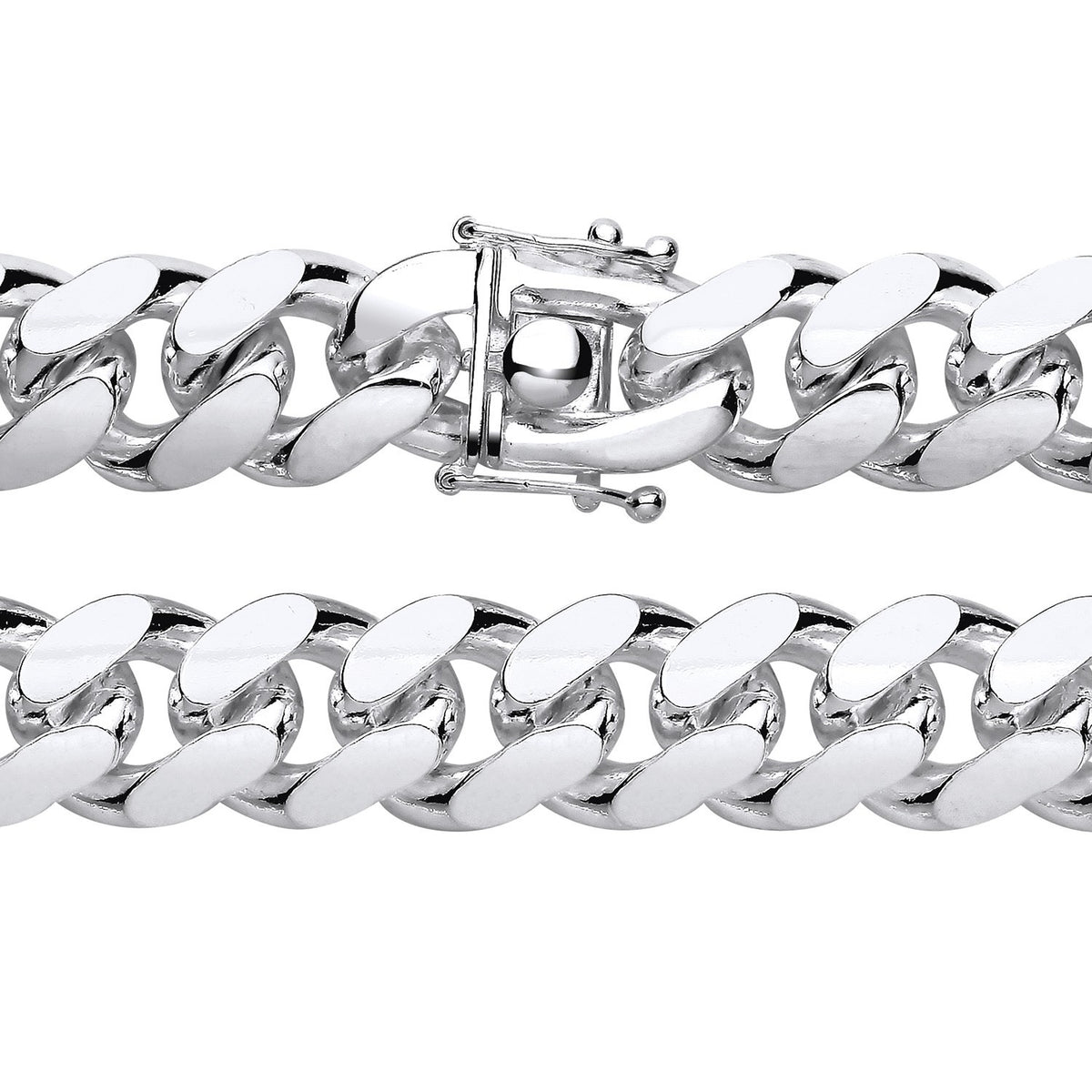 Men's Cuban Chain Bracelet Solid Silver 13mm Wide Box Lock Hallmarked 9" 91grams