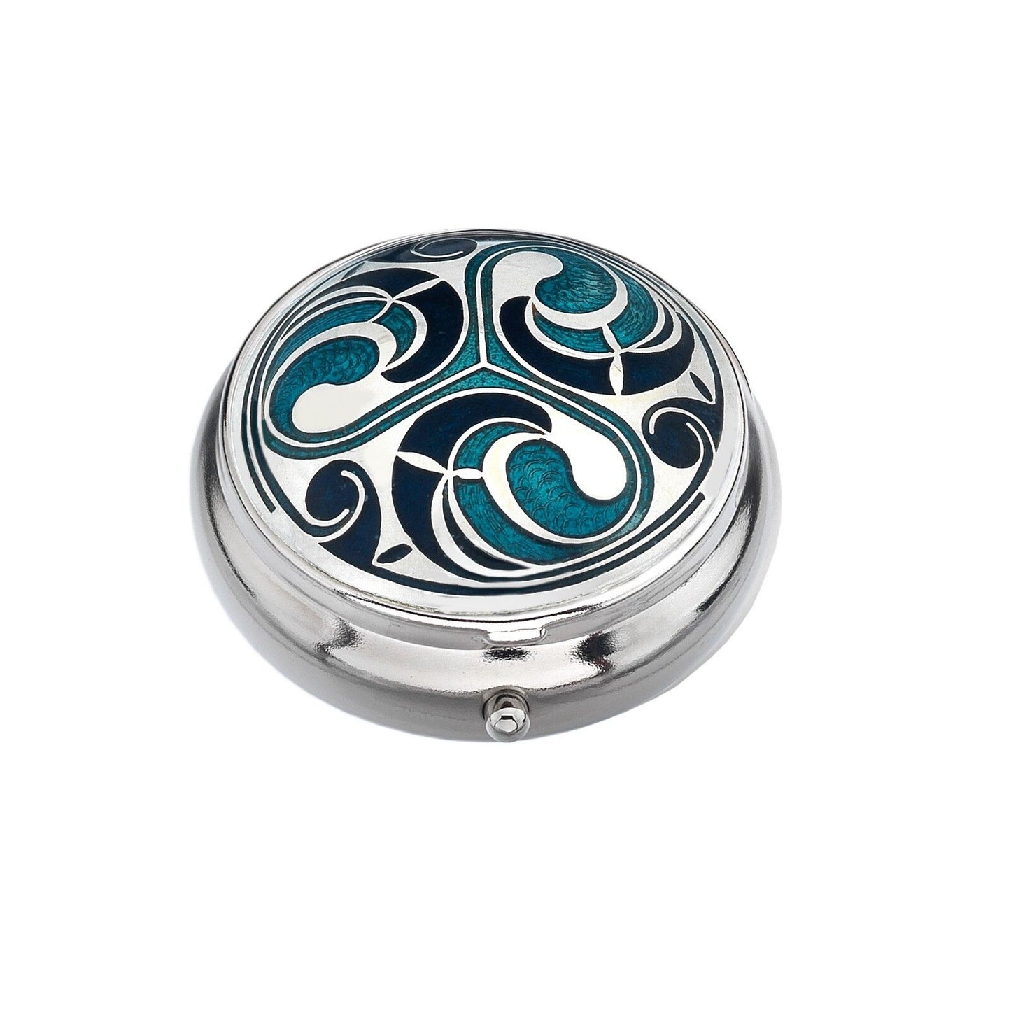 Pillbox Silver Plated Celtic Triskele Design Blue Brand New and Boxed