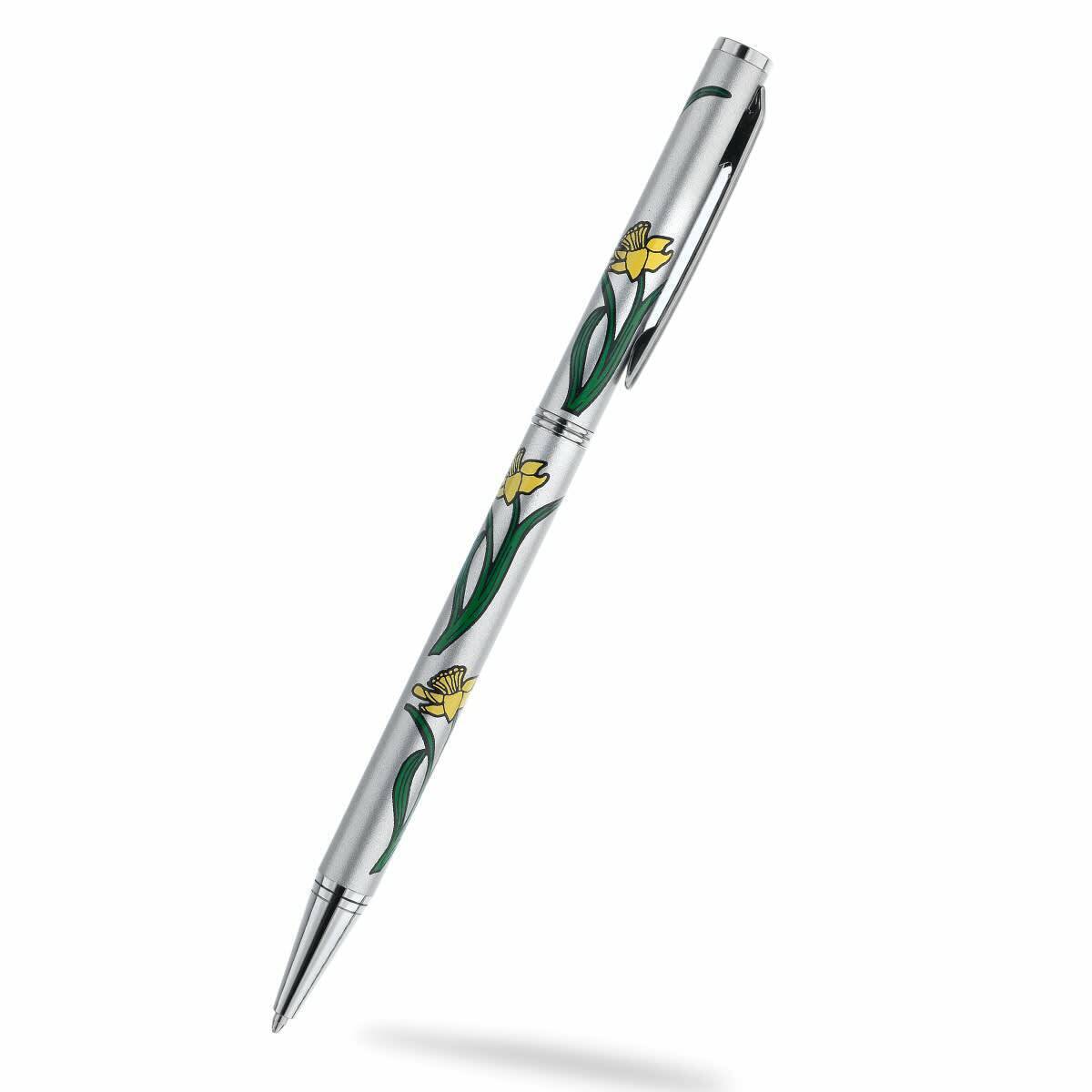 Ballpoint Pen Daffodil Flower Silver Plated Designer Black Ink Brand New Boxed