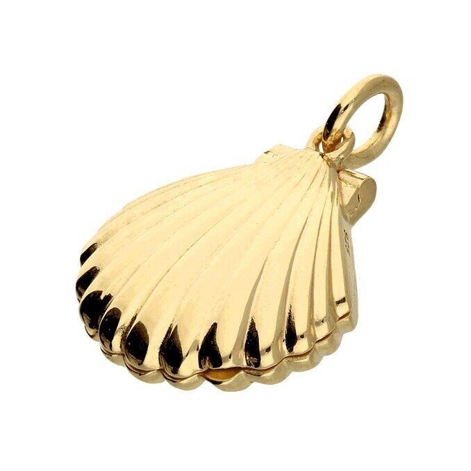 Clam Sea Shell Locket 18ct Yellow Gold on Sterling Silver Handmade 18" Chain