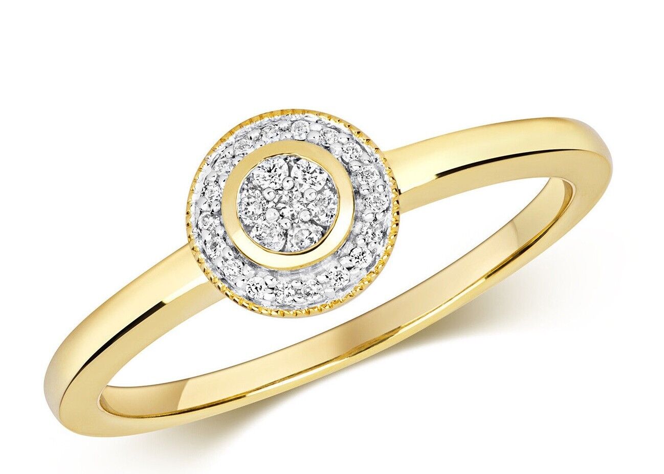 9ct Yellow Gold Diamond Halo Ring Cluster Engagement