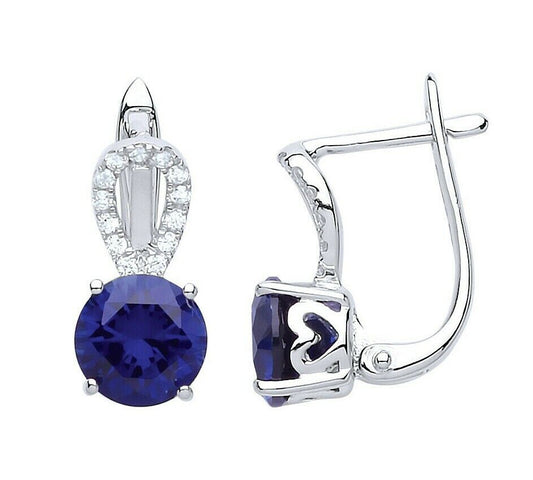 Sapphire Leverback Drop Earrings Sterling Silver Rhodium Plated 925 Hallmark
