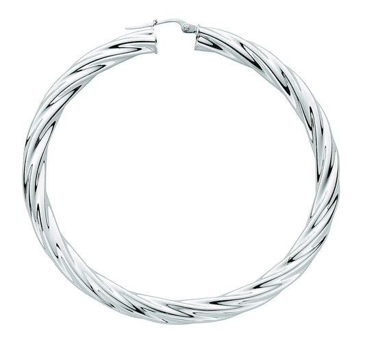 Hoop Earrings Creole Silver Hoops 60mm Sterling Silver Twist