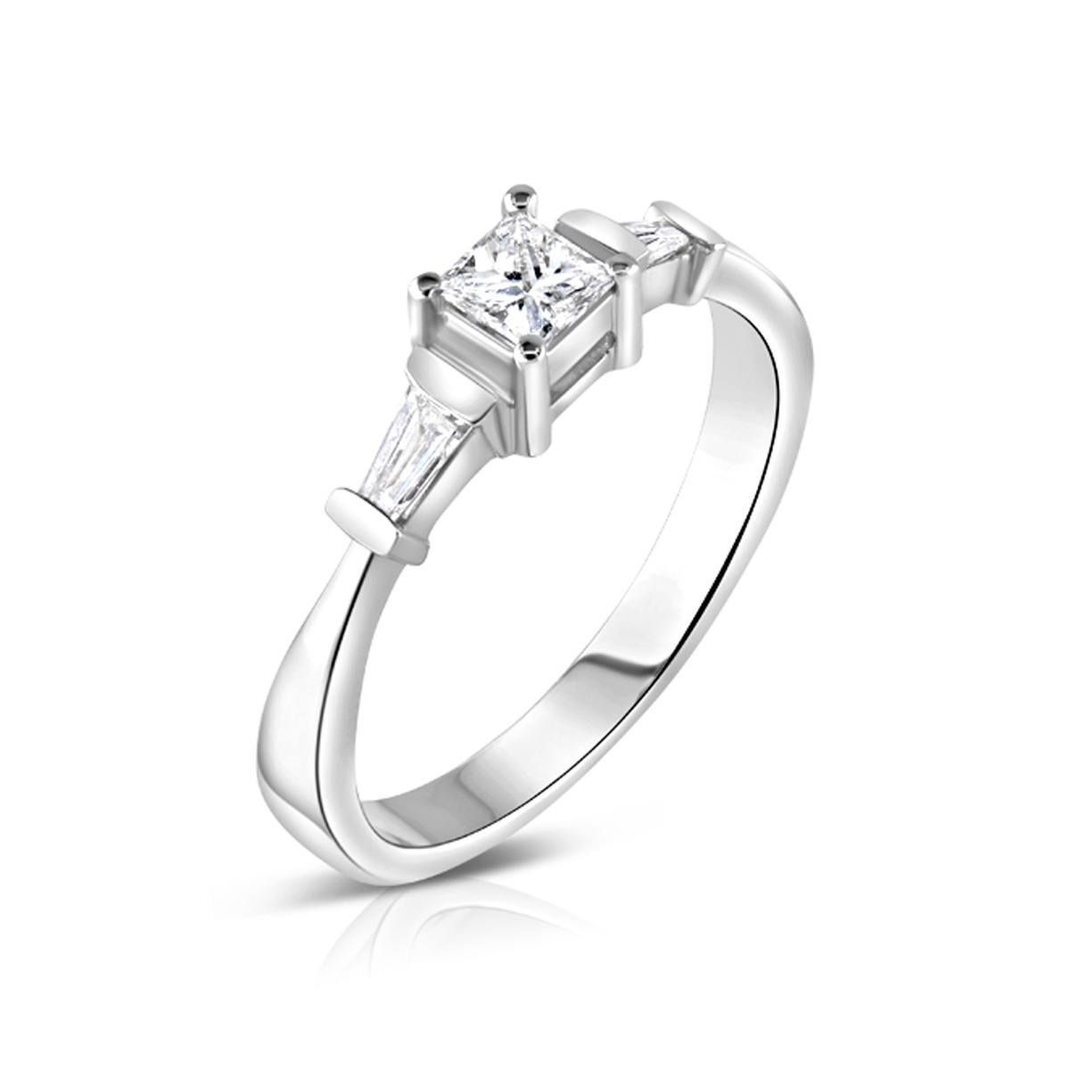 9ct White Gold 0.33ct Princess & Baguette Cut Diamond Engagement Ring
