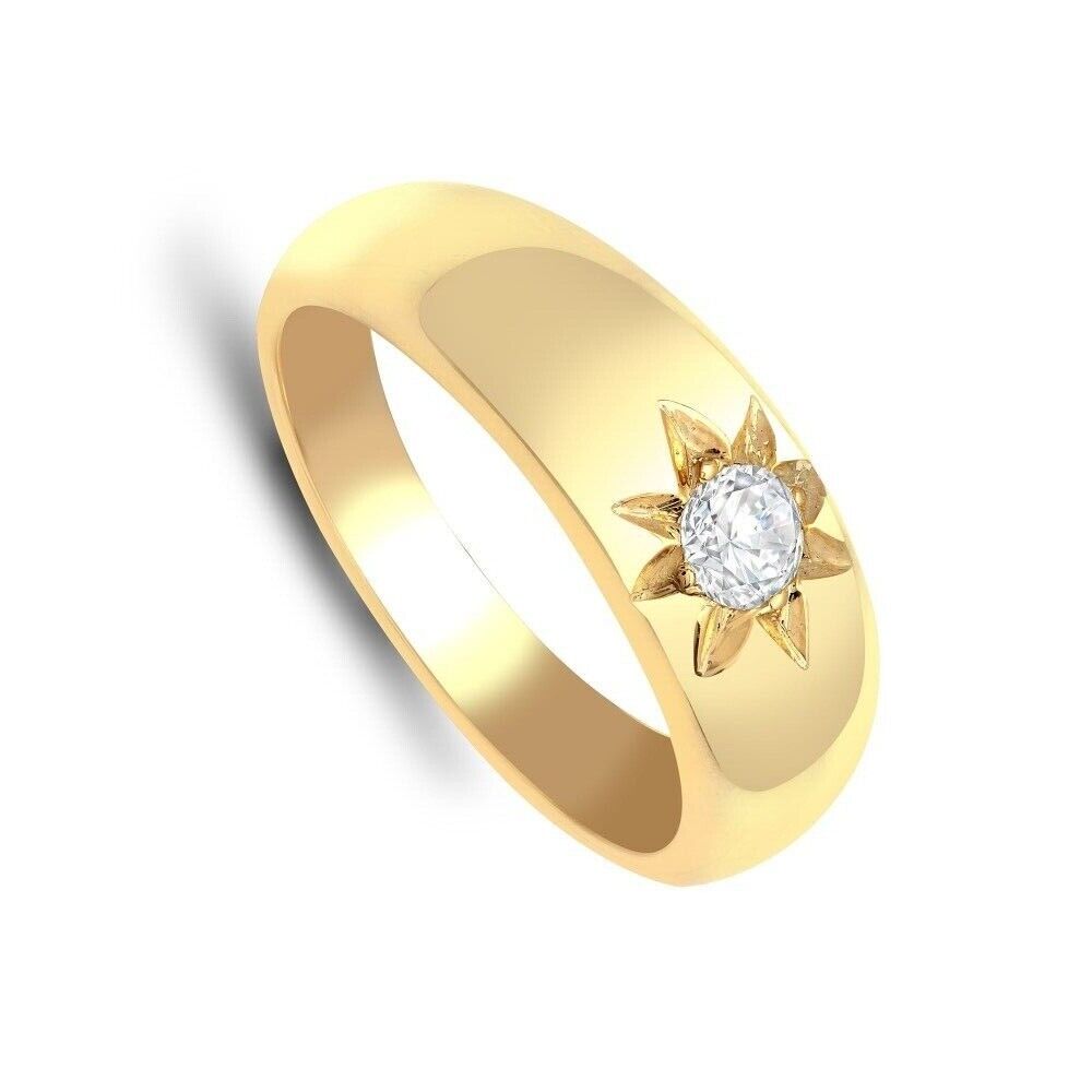 Gents 9ct Yellow Gold Natural Diamond Ring Solitaire Band Pinky Hallmarked