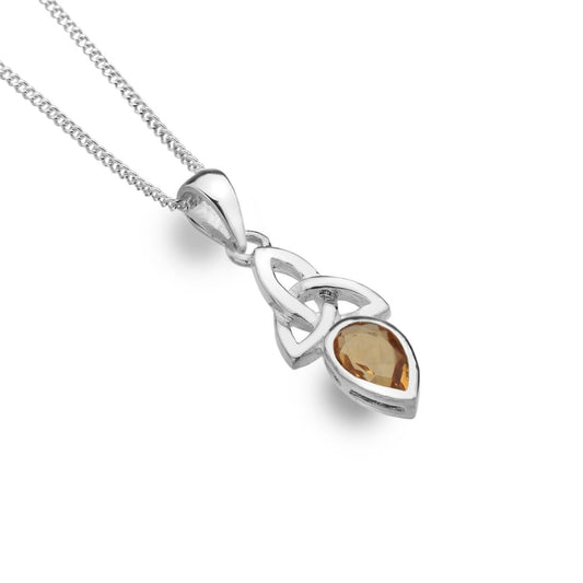 Citrine Pendant Celtic Trinity Sterling Silver 925 Hallmark All Chain Lengths
