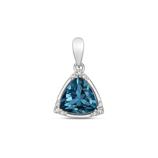 London Blue Topaz and Diamond Trillion Pendant 9ct White Gold Necklace