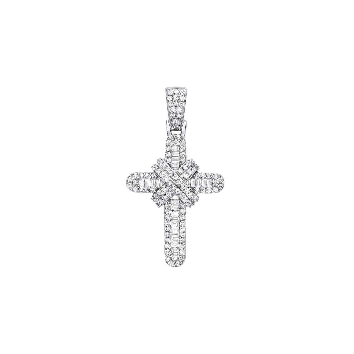 9ct White Gold 0.81ct Diamond Cross Pendant Hallmark Baguette and Brilliant Cut