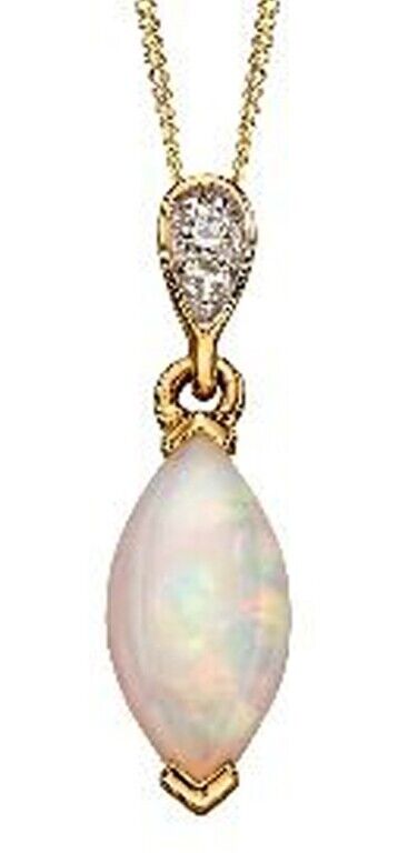 Real Opal and Diamond Set Yellow Gold Pendant Earrings 16 18 or 20" Chain