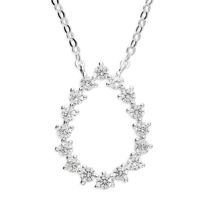 Open Teardrop CZ Necklace Gem Set on 925 Sterling Silver 925 hallmark