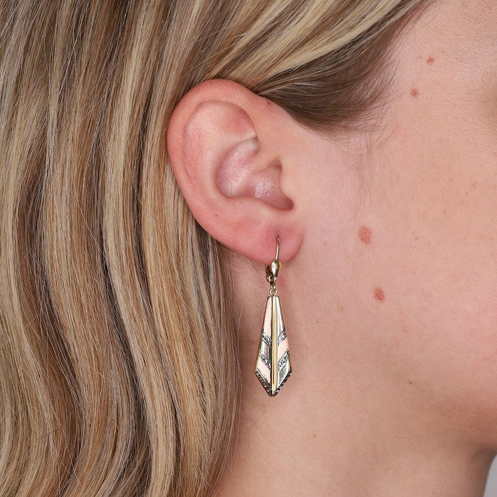 Three Chevron Drop Earrings 9ct Yellow White & Rose Gold 45mm Drops Hallmarked