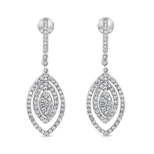 9ct White Gold 1.00ct Diamond Marquise Drop Earrings Hallmarked British Made