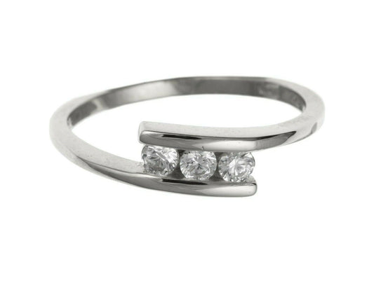9ct White Gold Three Stone Crossover Ring Fully Hallmarked